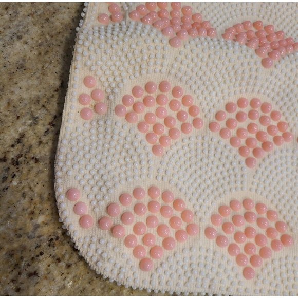 Vintage Dweck Purse Scallop Retro Beaded Pink Round Handles Lucite? - Picture 2 of 13